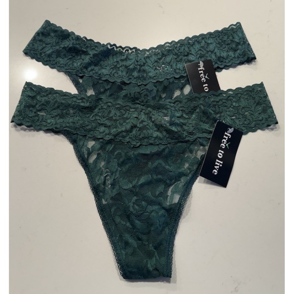 Free To Live Sexy Green Lace Thong Panty Lot Underwear One Size Fits Most Sheer
